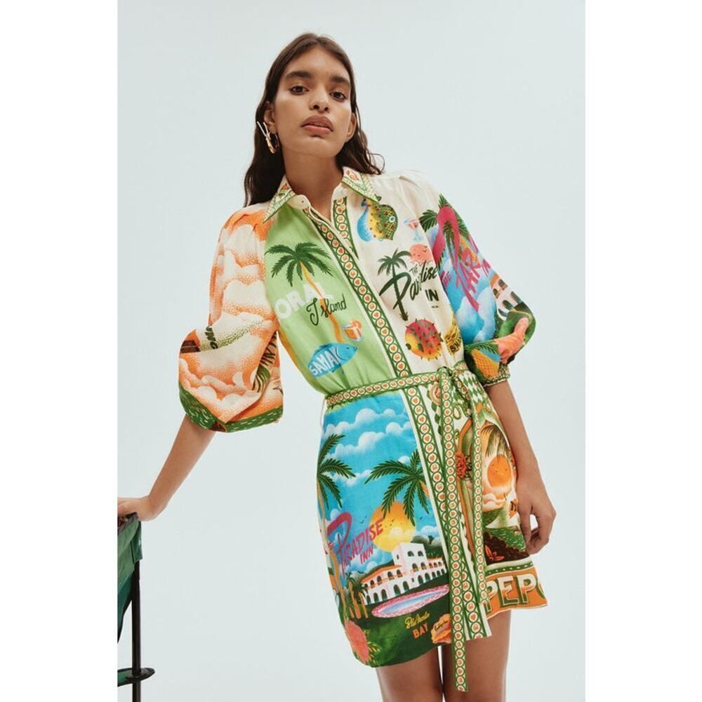 ALEMAIS Paradiso Printed Linen Mini Dress AU6/US2 - Picture 4 of 12